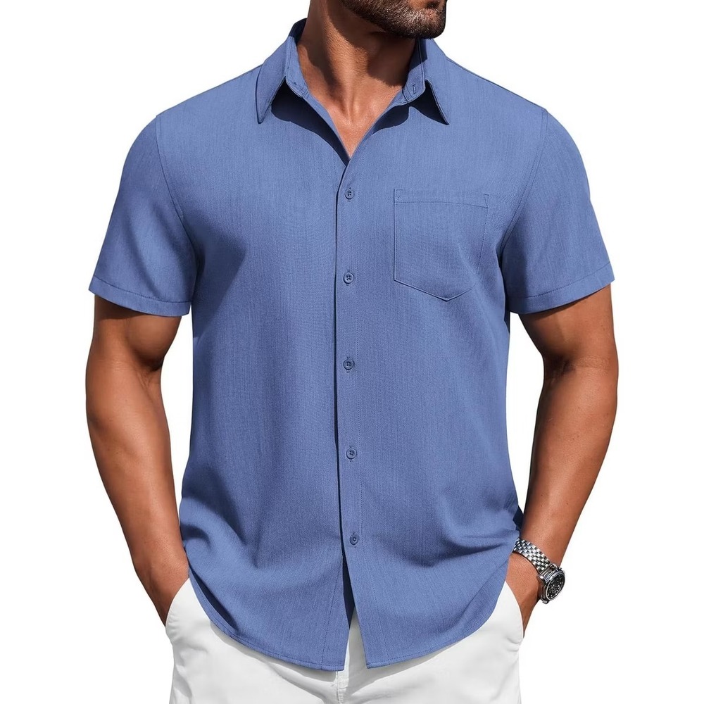 Coofandy Men's Short-Sleeve Button-Down Shirt Blue Size XXL